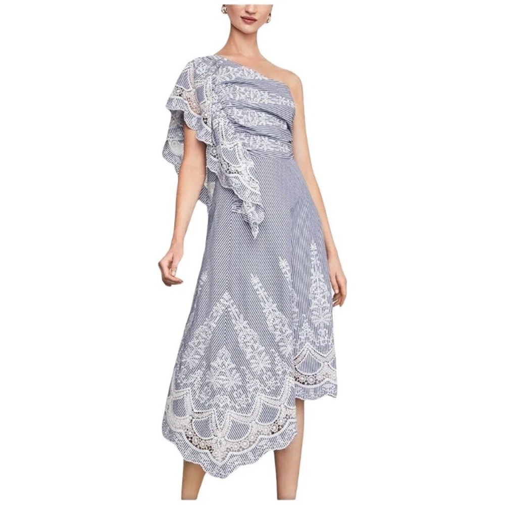 BGBG blue & white one shoulder eyelet dress NWT